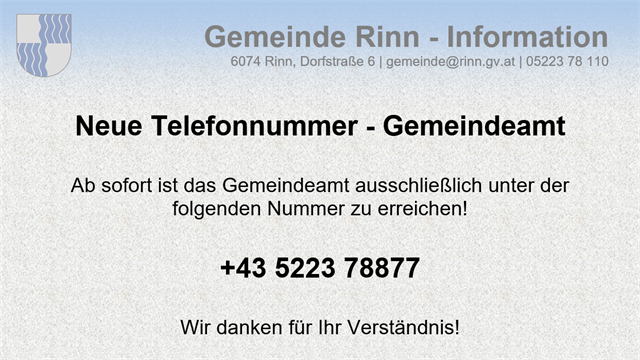 Neue Telefonnummer - Gemeindeamt